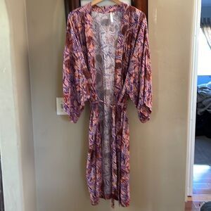 Seafolly Purple & Pink Printed Swim Coverup Kimono